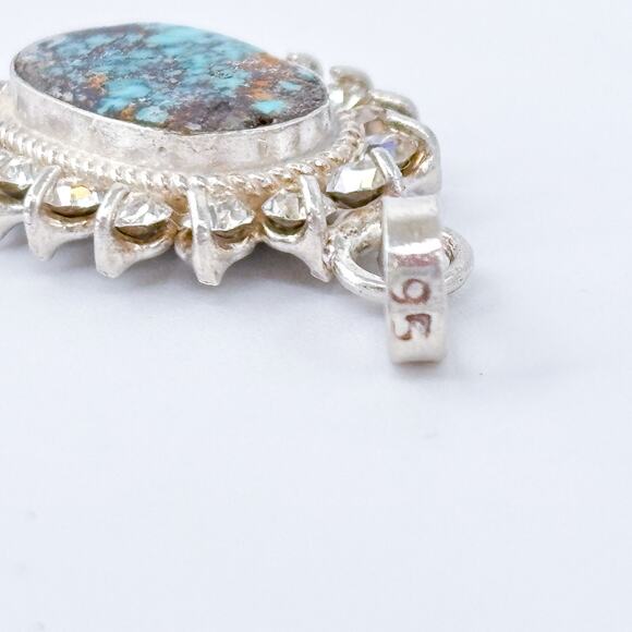 Vintage Sterling Silver 950 Turquoise Cubic Zirconia Pendant - Picture 5 of 7